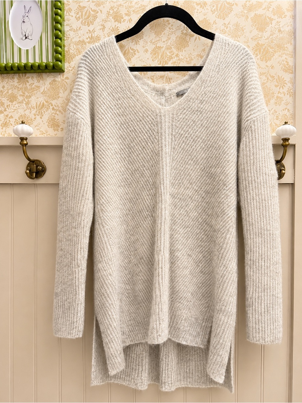 J. Crew Light Cream V-Neck Ribbed Sweater